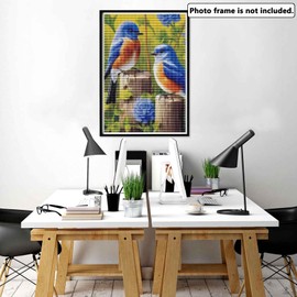 Yomiie 5D Diamond Art Painting Kits Bird Full Drill by Number Kits, Blue Bird Paint with Diamonds Art Rhinestone Embroidery Cross Stitch Craft Decor 30x40cm (12x16inch)