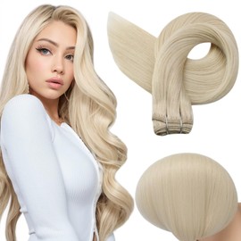 Full Shine Weft Hair Extensions Human Hair Bundles 20 Inch Pastel Straight 60 Platinum Blonde Hair Extensions Sew in Weaving for Women 105 Grams Remy Hair