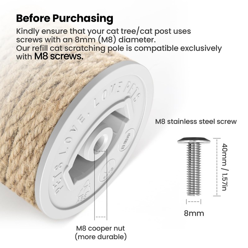 SVD.PET Scratching Post Replacement, 17" x 2.95" Jute Rope Tree