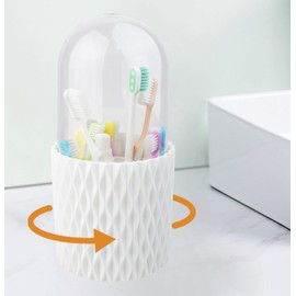 OOXYG Extra-Large Toothbrushes and Toothpaste Holders with Removable Lid, Dustproof & Waterproof, 360 Rotating 5 Slots Cosmetics Makeup Brush Organizer for Vanity Bathroom Countertop White
