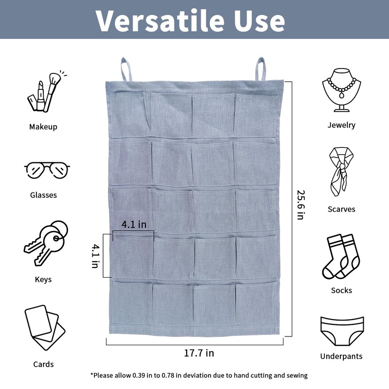 HSOFTIFY 100% Linen Hanging Storage Bag with 20 Pockets, Wall