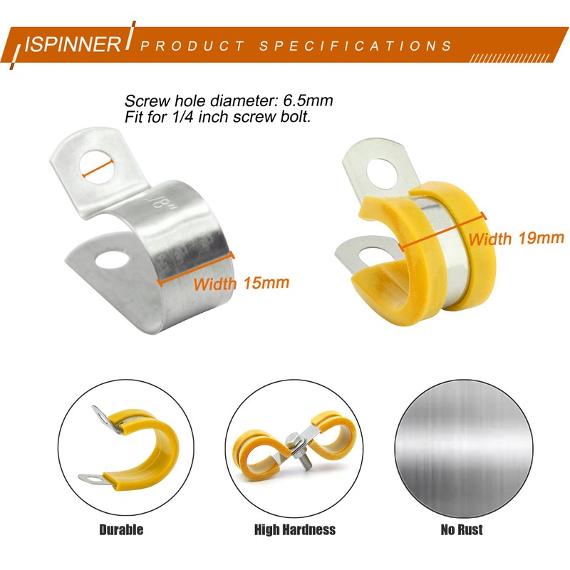ISPINNER 52pcs Cable Clamps Assortment Kit, 304 Stainless Steel Rubber