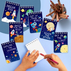 Outer Space Mini Notebook 32 Pack Kids Space Party Favor Galaxy Goodie Bags Solar System Astronaut Science Rocket Planet Small Spiral Pocket Notepads for Boys Girls Space Theme Birthday Party Supplies