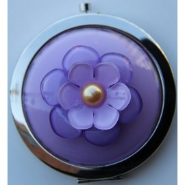Purse Handbag Double Compact Cosmetic Mirror - 3D (S) Lavender Flower