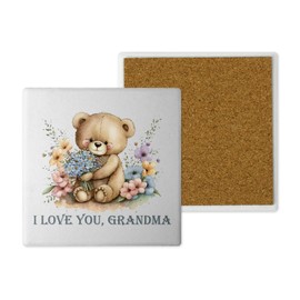 Ceramic Coasters - Handprinted 10x10cm Cute Teddy Bear Design - Grandma - Sentimental Handmade in the UK