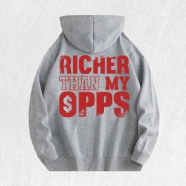 Richer Than My Opps Graphic Hoodie 100% Cotton US Warehouse 6 ColorsColor: Light gray, Size: M