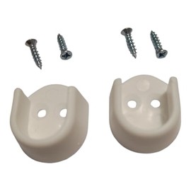 Pack of 2 White Rail End Supports for Oval Wardrobe Rail Poles (with 4 Fixing Screws)