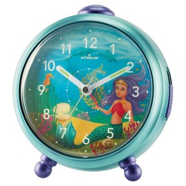 Atrium Children’s Nelly the Mermaid Alarm Clock - No Ticking, Snooze, Light, Analogue, Quartz, Blue - A932-13