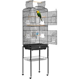 VIVOHOME 64 Inch Bird Cage with Play Top and Rolling Stand for Parrots Conures Lovebird Cockatiel Parakeets Black