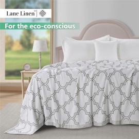 Lane Linen Cooling Blanket for Hot Sleepers Queen Size - Lightweight Summer Blanket with Rayon Derived from Eucalyptus - Soft, Cool & Breathable - Cold Bed Blankets for Night Sweats - 88"x88", Trellis