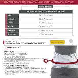 OTC Lumbosacral Support, 7-inch Lower Back, Lightweight Compression, Elastic, White, Small