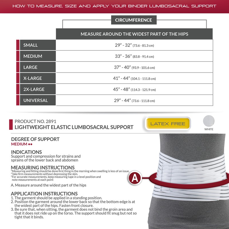 OTC Lumbosacral Support, 7-inch Lower Back, Lightweight Compression, Elastic, White,