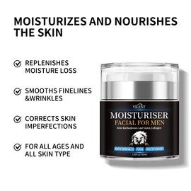 YILEST Men's Anti-Wrinkle Facial Moisturizer with Aloe and Collagen, Black, 50ml, For All Skin Types