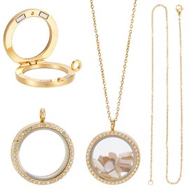 UNICRAFTALE Photo Pendants, Stainless Steel Crystal Locket Pendant, Flat and Round, DIY Photo Necklaces, Manufacturing Set, Picture Frame for Necklaces, Jewellery Making, 30.5 mm