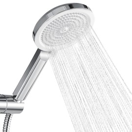 Aurulam Shower Head, Shower Head with 4 Jet Types, Large Rain Shower, Shower Head with G1/2 Connection, Hand Shower, Water-Saving, Made of ABS, Anti-Scale, Easy to Clean, Chrome/White