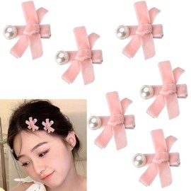 Bow Pearl Hair Clip Pin Cute Hair Barrettes for Women Pink Hair Clips Bows Nonslip Lovely Velvet Hairpin Hairclip Fashion Bowknot Accessories Decoraions for Women Girls Mini Side Clips 6Pcs