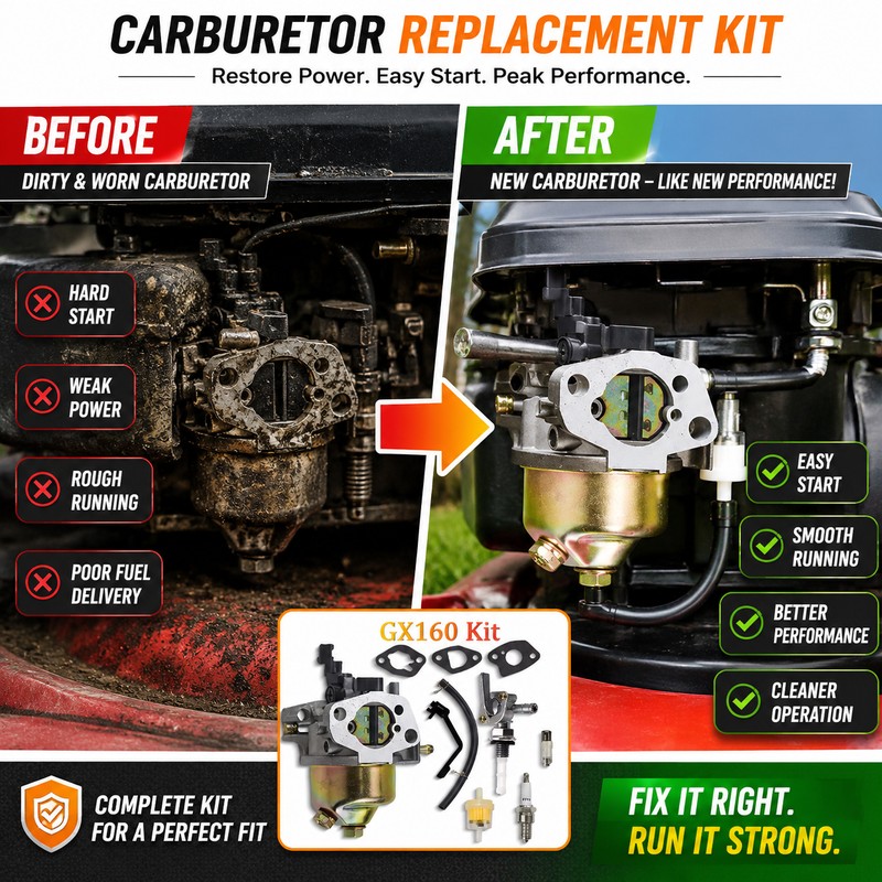 GX160 GX200 Generator Carburetor Kit – Replacement Fuel System Part