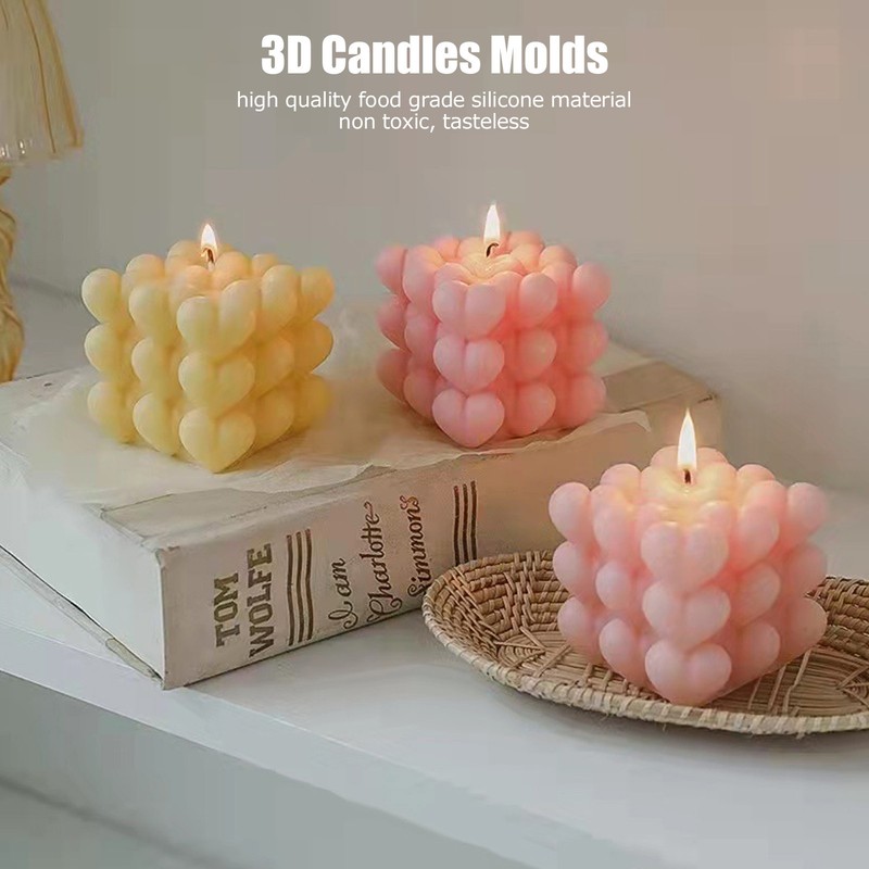 3D Heart Cube Aromatherapy Candle Silicone Mold Food Grade Candle