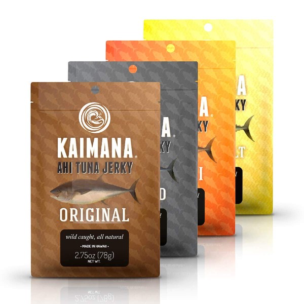 Kaimana Jerky Ahi Tuna 4 Pack Variety Bundle - All Natural & Wild Caught Tuna Jerky. Made in USA. 18g Protein & Good Source Of Omega-3's