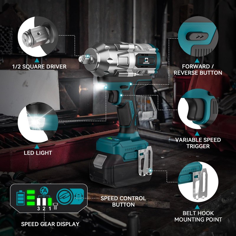 Cordless Impact Wrench 1/2 inch for Makita Battery, 900FT-LBS (1200N.m)