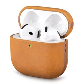 LOPIE Case for AirPods 4th Generation - Handmade Leather AirPods 4 Case Cover - Made of Crazy Horse Leather - Protective Hard Shell Cover Compatible with Wireless Charging - Vintage Style - Brown