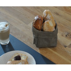 CALUTEA Small bread basket, brown, modern, vegan leather, bread basket, fruit basket, square foldable and versatile roll-up basket, 12 cm diameter