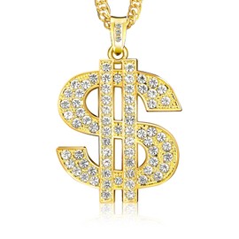 Dayofun Gold Chain with Dollar Sign,Fake Chain for Men,18k Gold Plated Necklace,Money Chains Hip Hop Chains Big Golden Necklace for Women Mens,Dollar Sign Pendant Necklaces,Mens Necklaces