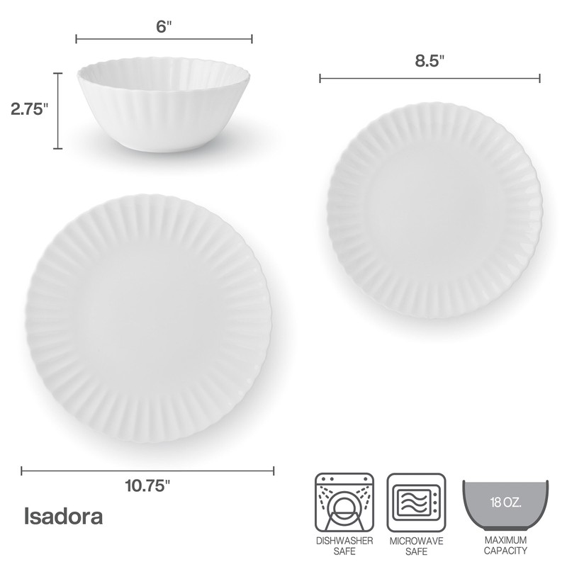 Mikasa Isadora Scalloped Bone China Lightweight Chip Resistant 12 Piece