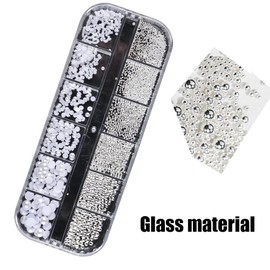 JchEnye 1 Box/12 Compartments Nail Art Rhinestones, White Nail Beads, Half Round Pearl Balls, Nail Trims, Small Stainless Steel Beads, Caviar Beads, Women's White Flat Back Beads, Acrylic Nail Trims