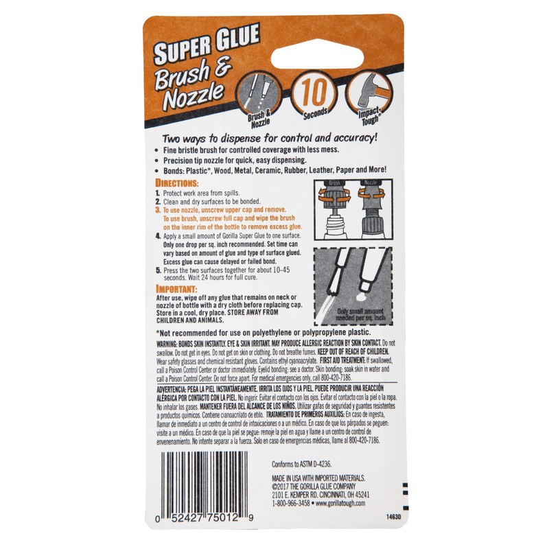 Gorilla Super Glue with Brush & Nozzle Applicator, 12 Gram,