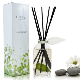 LOVSPA Reed Diffuser Set, Zen White Tea & Ginger Scented Oil Diffuser with Sticks, Home Fragrance Accessories for Bathroom Shelf Decor, Aroma Diffusers for Home or Office Desk, USA Made