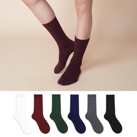 kikiya socks Women Crew | 6 Pairs Mid Calf Boot Trouser Dress Socks | Black White Design Long Comfort Soft Cotton Socks | Preppy Womens Ladies Girls Daily Casual Socks | Solid A - Dark Color (6)