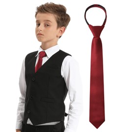 mintgreen Boys Girls Neckties Adjustable Zipper Kids Wedding Formal Ties, Dark Red, 15 Inches