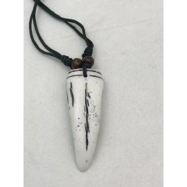 Unbranded Popular Unisex plastic white bone tooth with adjustable leather string 17"