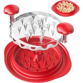 Chicken Shredder Large Chicken Breast Shredder Tool Twist with Brush&Fork, Visible Meat Shredder Machine, Strong Anti-Slip Strip, Ergonomic Handle, BPA Free, Suitable for Pork Beef Chicken (Red)