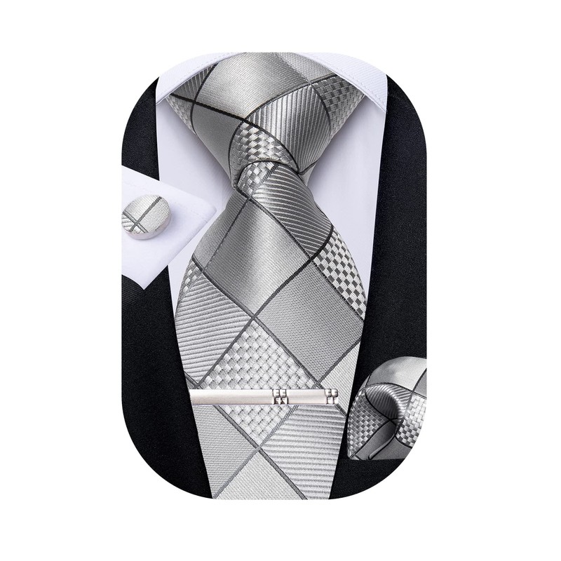 DiBanGu Silk Necktie Wedding Pocket Square Tie Pin Cufflinks Set