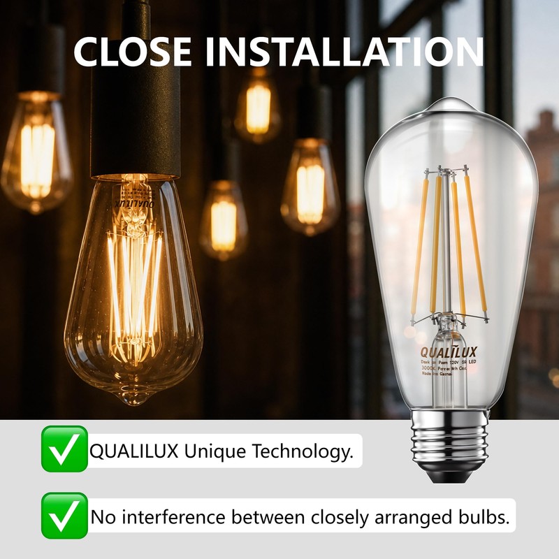 Qualilux Dusk to Dawn Edison LED Light Bulbs ST19, 3000K