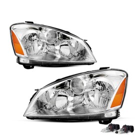 JSBOYAT Headlight Assembly Replacement for 2005 2006 Altima Halogen Headlamp Driver and Passenger Side Bulbs Included Chrome Housing with Amber Reflector