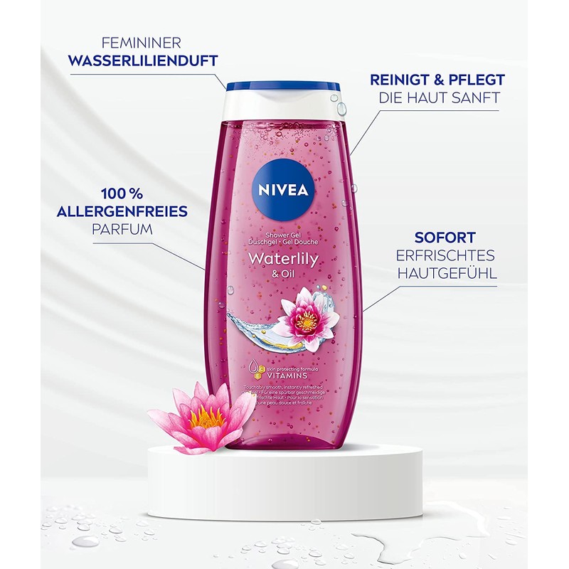 NIVEA Waterlily & Oil Duschgel (250 ml), pH-hautneutrale Pflegedusche mit