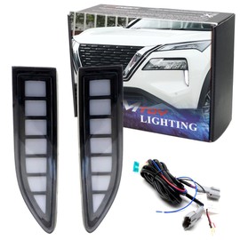 iJDMTOY Vertical Vent Fit Switchback LED Daytime Running Light Kit Compatible with 2021-2022 Nissan Rogue, White LED DRL & Amber Sequential LED Turn Signal Feature