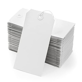 White Blank Shipping Tags with String - Coideal 120 Pcs Strung Cardstock Hanging Paper Tag Attached Reinforced Hole for Labeling Price Inventory Luggage 4 3/4" x 2 3/8"