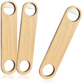 com-four® 3 x Bottle Opener Made of Stainless Steel with Natural Wood Handle - Bottle Opener in Simple Design (Pack of 03 - Wood. Stainless Steel, Flat. Large)