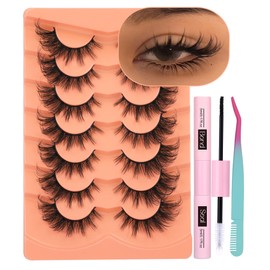 ALICROWN Mink Lashes Cat Eye Fairy Eyelashes Fluffy False Eyelashes Wispy Fake Eyelashes Fox Eye Lashes Kit with Lash Bond and Seal 7 Pairs