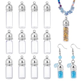 PH PandaHall 12 Sets Glass Vial Pendant with Screw Cap, Hanging Pendant Wish Bottles Hollow Glass Bottle Charm with Platinum Caps for DIY Earrings Pendants Craft Jewelry Making Christmas, 1.1~1.6 Inch