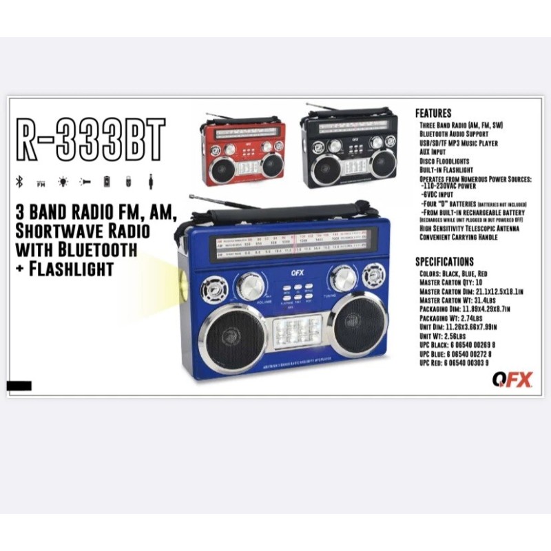 QFX 3 BAND RADIO FM, AM, Shortwave Radio with Bluetooth