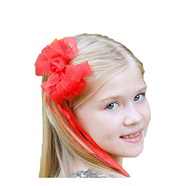 Organza Hair Clip w/Ribbon (Red)