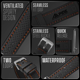 Alpine Sporty Silicone Watch Band | Waterproof Quick Release Rubber Watch Strap| Black Orange Lightweight & Adjustable Silicone Watch Band Man |22mm Rubber Watch Strap Compatible with Regular & Smart Watches