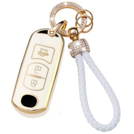 TECART Key Fob Case Compatible with Mazda Soft TPU Key Case Cover Shell Fit for Mazda 3 6 8 Miata MX-5 CX-3 CX-5 CX-7 CX-9 Smart Remote 3 Buttons White