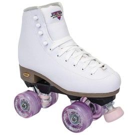 Sure-Grip Fame White Outdoor Unisex Roller Skates with Pink Motion Wheels - Vegan Boot with Microfiber Lining - Rock Nylon Plates & Aluminum Trucks - Matching Pink Cushions and Toe Stop