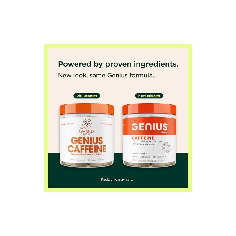 Genius Caffeine - Extended Release Microencapsulated Caffeine, All-Natural Non-Crash Sustained